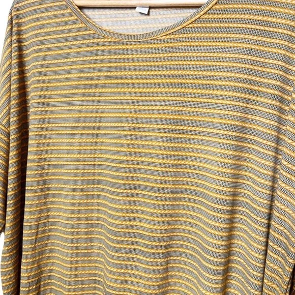 LuLaRoe Classic T Heathered Stripe‎ Gray Yellow Short Sleeve Top Women OS - Picture 7 of 16